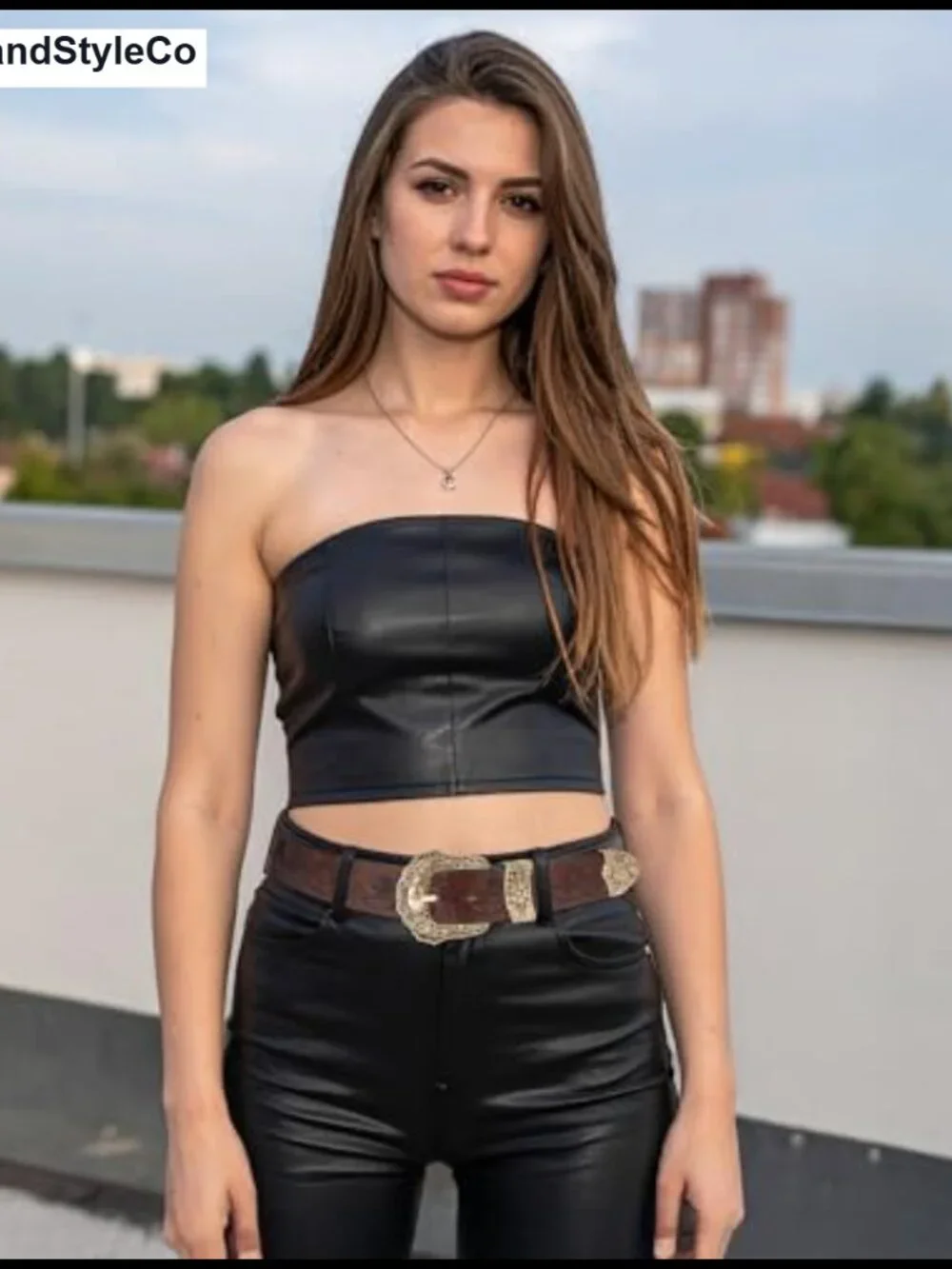 Women's Western Belt PU Leather Embossed Floral Gold Buckle